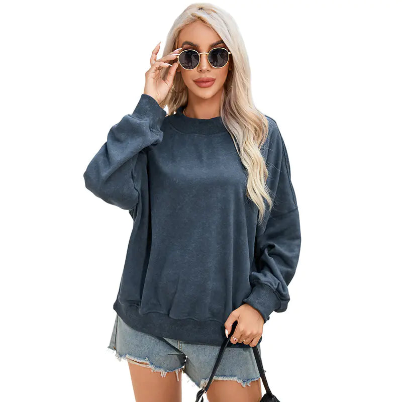 Autumn Crew Neck Loose Solid Color Sweater