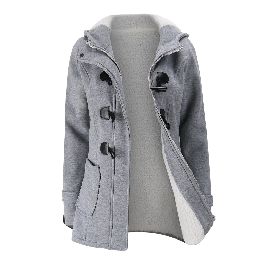 Horn Button Jacket with Thickened Lamb Wool Lining