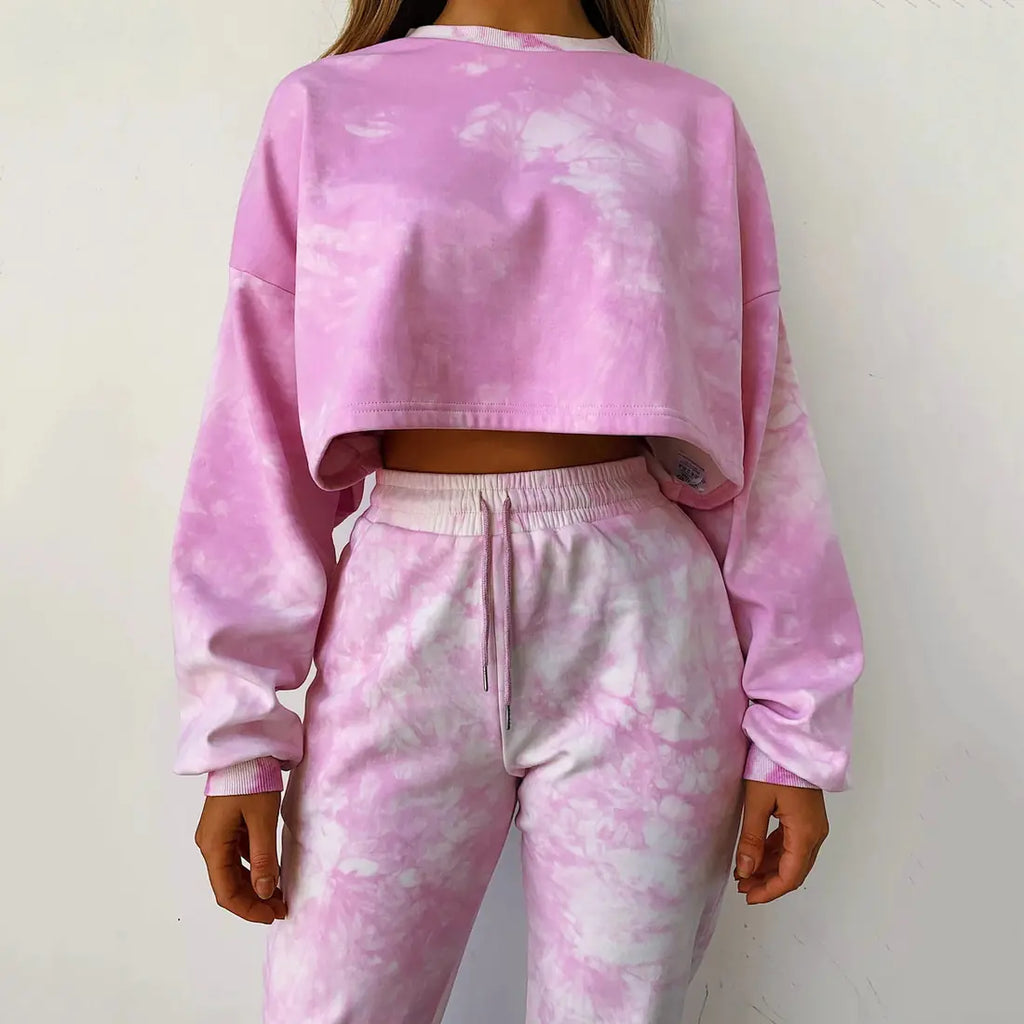 Short Hoodie Women's Fashion Tie-Dye Sports Set